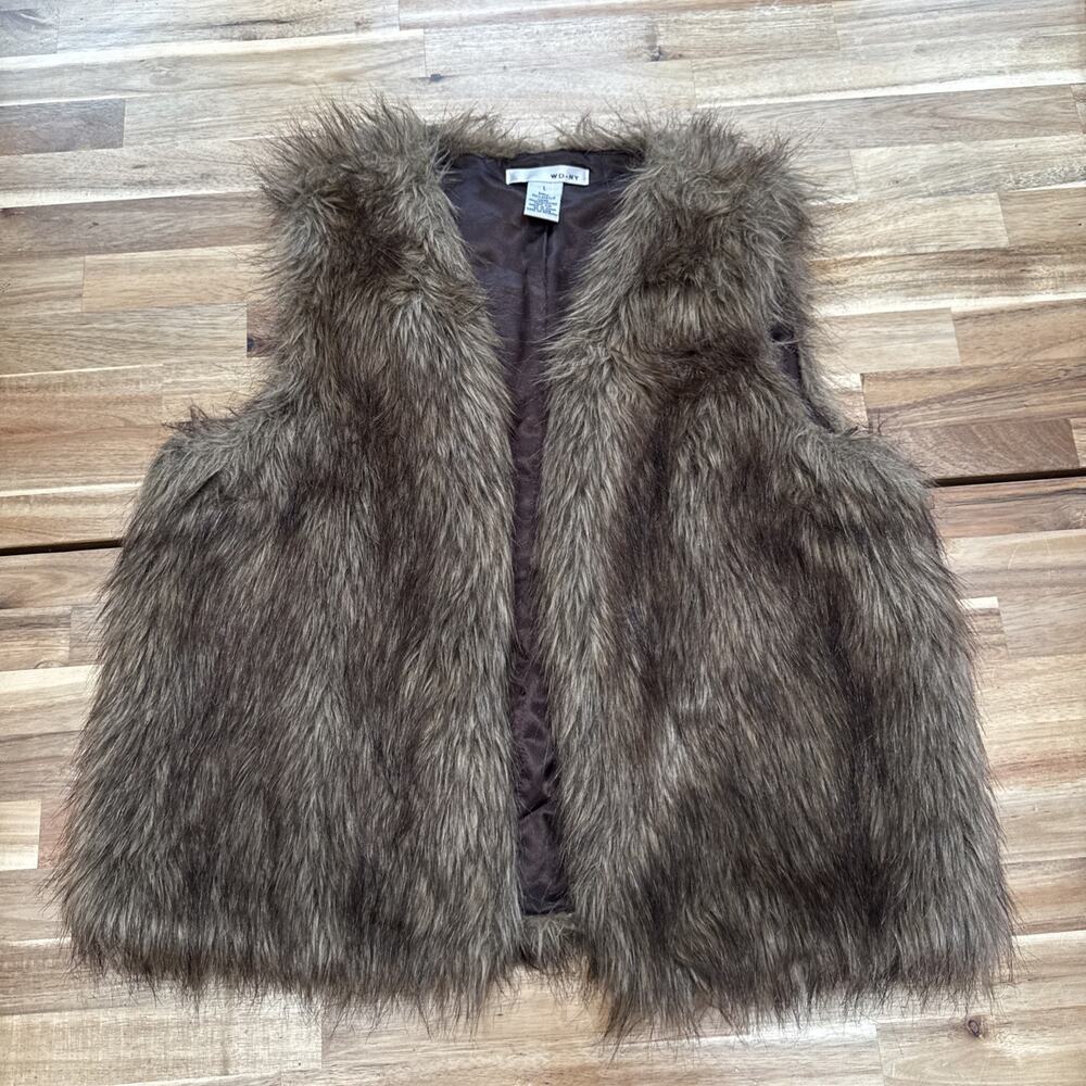 WD NY Faux Fur Open Vest Size Large Mob Wife Browns